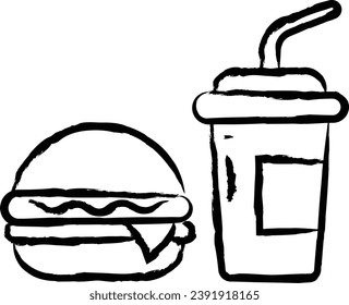 Burger and drinks hand drawn vector illustration