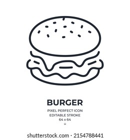 Burger editable stroke outline icon isolated on white background flat vector illustration. Pixel perfect. 64 x 64.