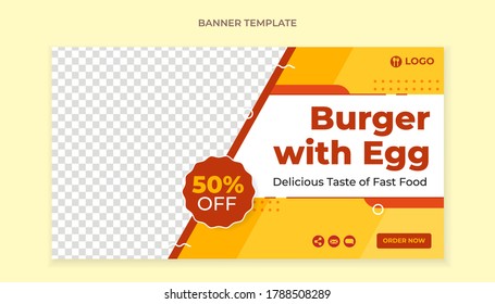 Burger with egg banner template for fast food restaurant