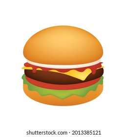 Burger Emoji Vector Design. BBQ Fast Food Art Illustration. Hamburger Barbecue Steak House Product isolated on white background.