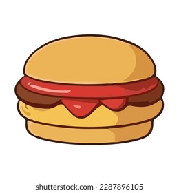 Burger Emoji Vector Design. BBQ Fast Food Art Illustration. Hamburger Barbecue Steak House Product isolated on white background.