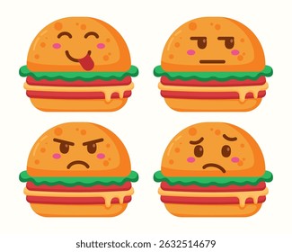 Burger emoticons character icons set