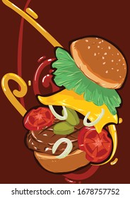 burger expand levitation vector background