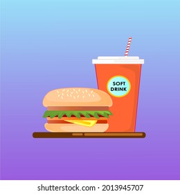 Burger Extra Beef with large soft drink illustration, July 26 2021.