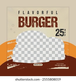 Burger Facebook and Instagram All Web Media Square Size Fast Food Social Media Post Editable With Abstract Fresh Pizza Burger Pasta