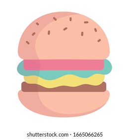 burger fast food cartoon icon style design vector illustration