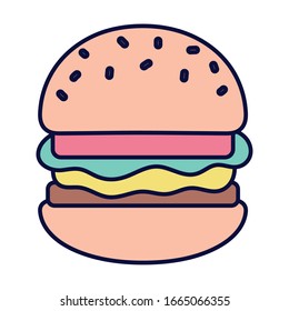 burger fast food cartoon icon style design vector illustration