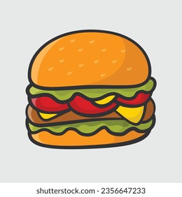 caricatura de comida rápida de hamburguesa ilustración vectorial con estilo lindo y colorido