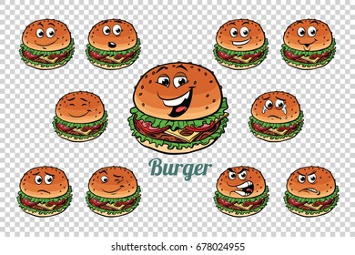 Burger fast food emotions characters collection set