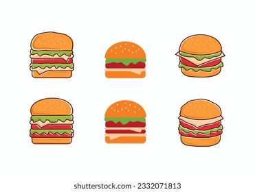 Burger fast food flat icon design collection