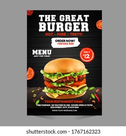 Burger & Fast Food Flyer Poster Pamphlet Brochure Cover Design Layout Background With Vector Template In A4 Size
