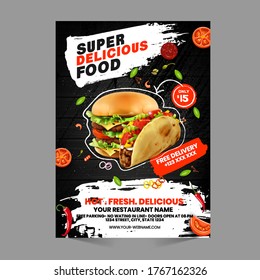 burger & fast food Flyer poster pamphlet brochure cover design layout background with vector template in A4 size