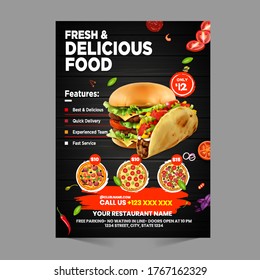 burger & fast food Flyer poster pamphlet brochure cover design layout background with vector template in A4 size