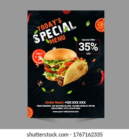 Burger & Fast Food Flyer Poster Pamphlet Brochure Cover Design Layout Background With Vector Template In A4 Size