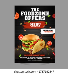 Burger & Fast Food Flyer Poster Pamphlet Brochure Cover Design Layout Background With Vector Template In A4 Size