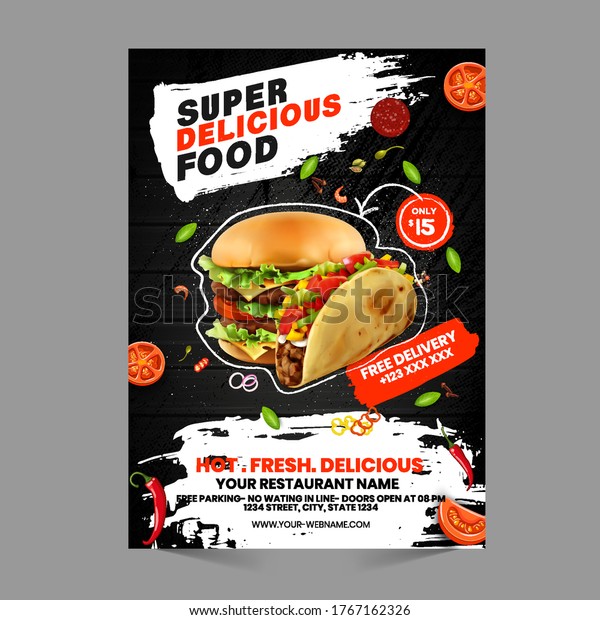 burger &\
fast food Flyer poster pamphlet brochure cover design layout\
background with vector template in A4\
size