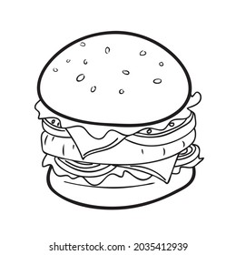 burger fast food icon vector illustration lineart 