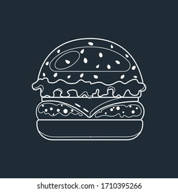 Burger, fast food icons in lyne style. Vector food illustration.