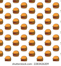 Burger fast food pattern illustration with cartoon vector style