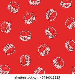 Burger fast food seamless pattern with red background. Business concept vector illustration. Hamburger symbol pattern