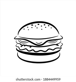 Burger fast food sketch pen with color black design