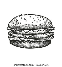 Burger fast food sketch. vector illustration
