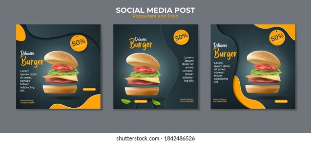 Burger Or Fast Food Social Media Post Template.