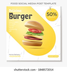 Burger or fast Food social media post template. illustration vector with realistic burger.