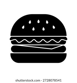 Burger fast food solid icon representing quick meals, restaurant menus, snacks, and popular street food choices.