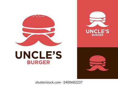 Burger fast food uncle mustache flat modern vector logo design