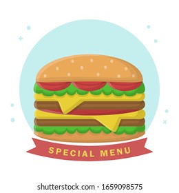 Burger Fastfood Menu. Flat Vector Icon Design