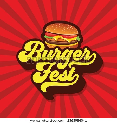 Burger Fest groovy typography editable text with a cheeseburger on retro background. Fast Food template, banner, poster for restaurant. 