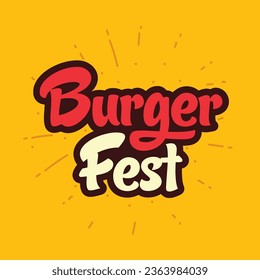 Burger fest typography logo for restaurant to sale burger. Burger fest retro editable text on yellow background.