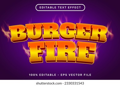 burger fire 3d text effect and editable text effect with vector mesh fire effect