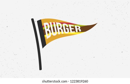 Burger flag logo. Burger flag banner. Modern poster for bar or restaurant. Vector illustration