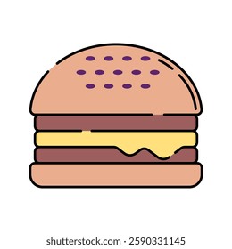 Burger, flat design illustration, fast food icon, great for restaurant, menu, and culinary themes.