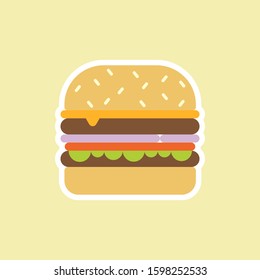 burger flat design illustration icon design. Isolated on color background. Burger, fast food cafe, junk food, restaurant, resto