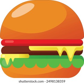 Burger Flat design vector, Hamburger with tomato, cheese, lettuce and beef patty