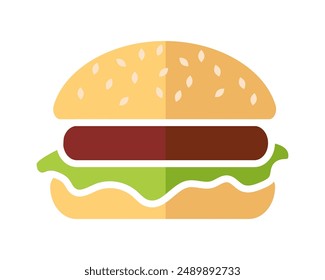 Burger flat icon. Hamburger sign. Fast food logo symbol. Hamburger color illustration