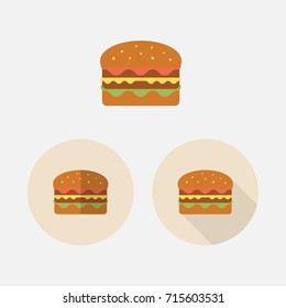 Burger, flat icon with long shadow. flat style vector illustration.
