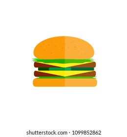 Burger flat icon, tasty hamburger with lettuce and cheese, vector illustration