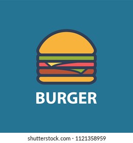 Burger Flat Line Art Design. Vector Illustration isolated on blue background of Fast food Restaurant Productions.