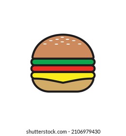 Logo plano de la hamburguesa y diseño de ilustración de iconos en vector