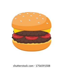 Burger de estilo plano aislado en blanco. Vector de concepto de objeto alimentario para su trabajo de diseño, presentación, sitio web u otros.