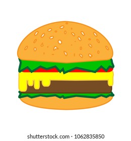 burger flat vector with a cutlet and  ingredients isolated on a white background