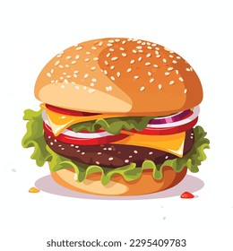 Burger flat vector design isolated on white background. Hamburger vector illustration, on white background.