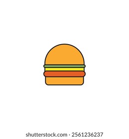 Burger flat vector icon, Hamburger with tomato, lettuce, cheese, onion.