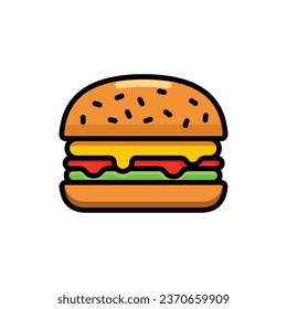 Burger flat vector illustration. Delicious burger