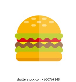 burger flat vector illustration food and drink tasty burger summer picnic menu hamburger McDonald fast food restaurant cafe menu cheeseburger