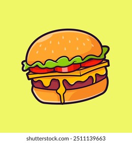 Burger Floating Cartoon Vector Icon Illustration. Food Object Icon Concept Isolated Premium Vector. Flat Cartoon Style